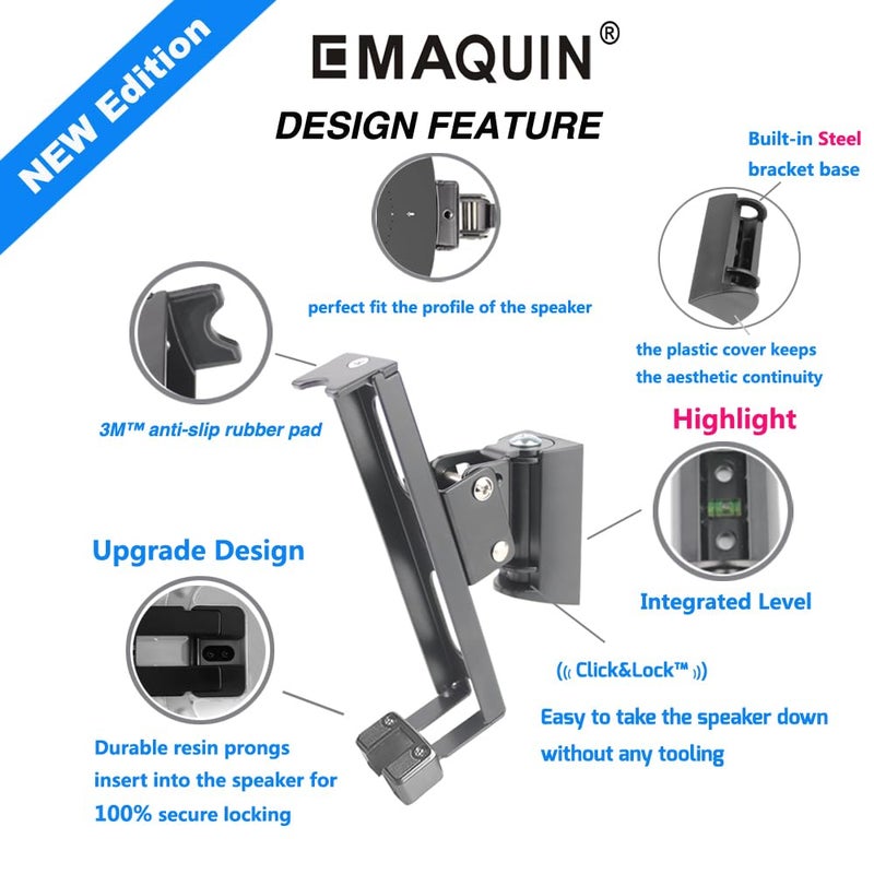 EMAQUIN Wall Mounts Brackets-Pair Set-2PCS for SONOS ONE/SONOS ONE SL/SONOS Play 1 Speaker (Include 2PCS,Swivel and Tilt,Compatible with Both SONOS ONE/ONE SL/SONOS Play 1,Black Pair) - Image 5